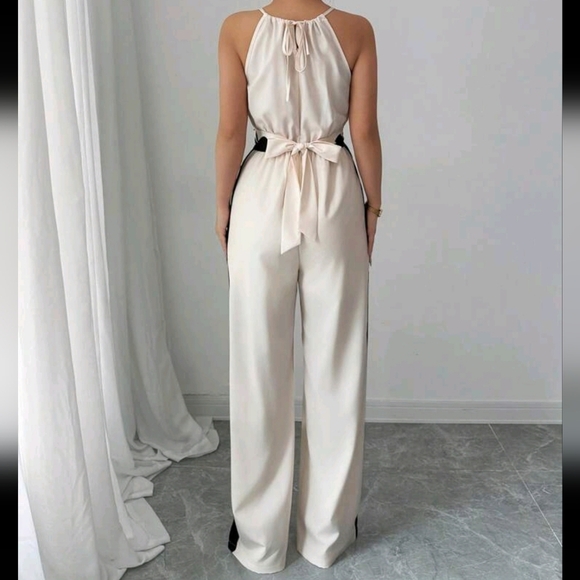 Spaghetti Strap Floral Print High Waist Loose Straight Wide Leg Jumpsuit - Picture 2 of 4